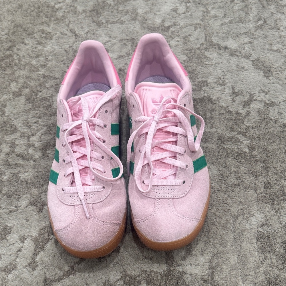 adidas Pink and Green Suede Athletic Shoes with Gum Sole